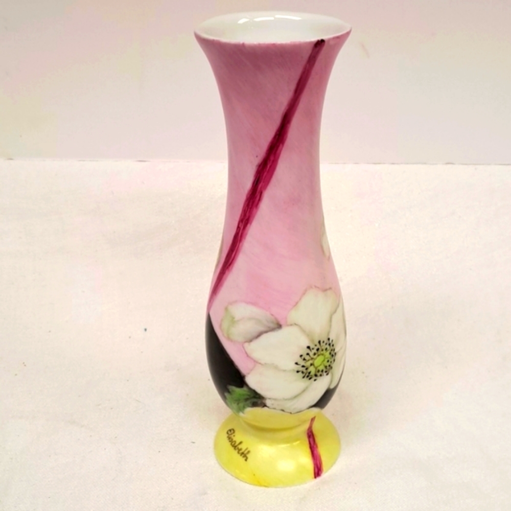 Vintage 7”  Artist signed handpainted porcelain vase